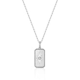 14K White Gold Starburst Tag Necklace with Diamonds